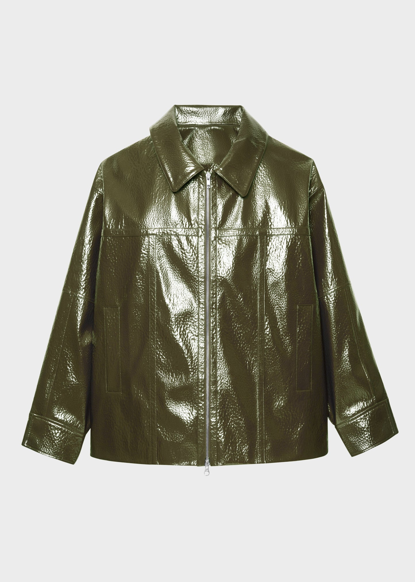 Arbor Crackled Faux Leather Jacket - Olive