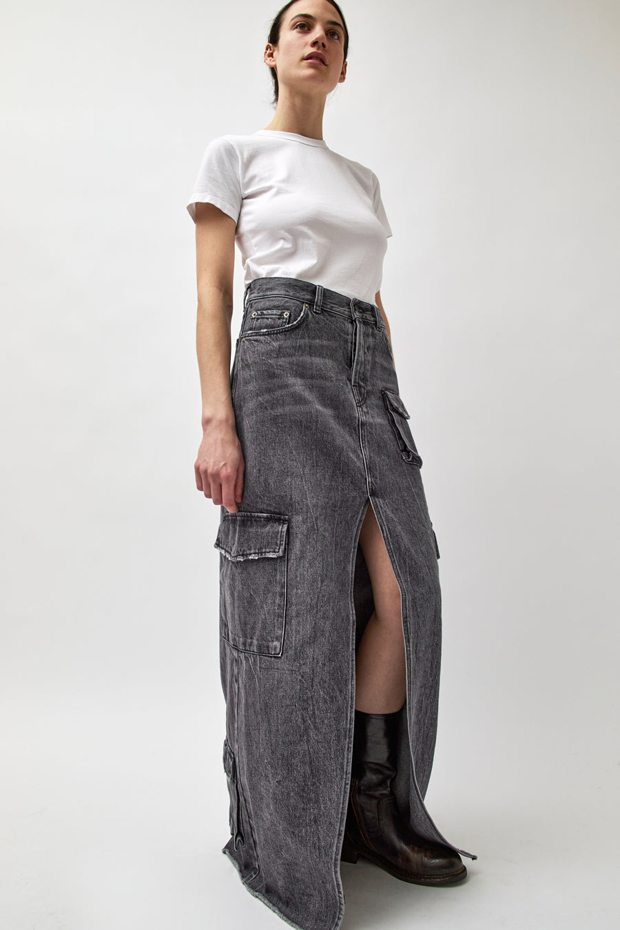 Haikure Skylar Denim Skirt in Marble Black