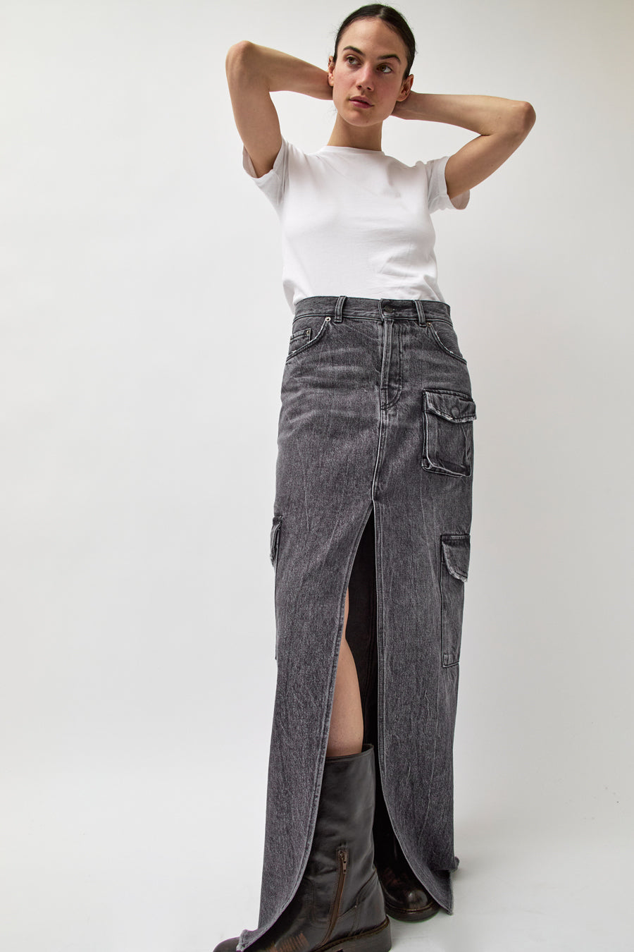 Haikure Skylar Denim Skirt in Marble Black