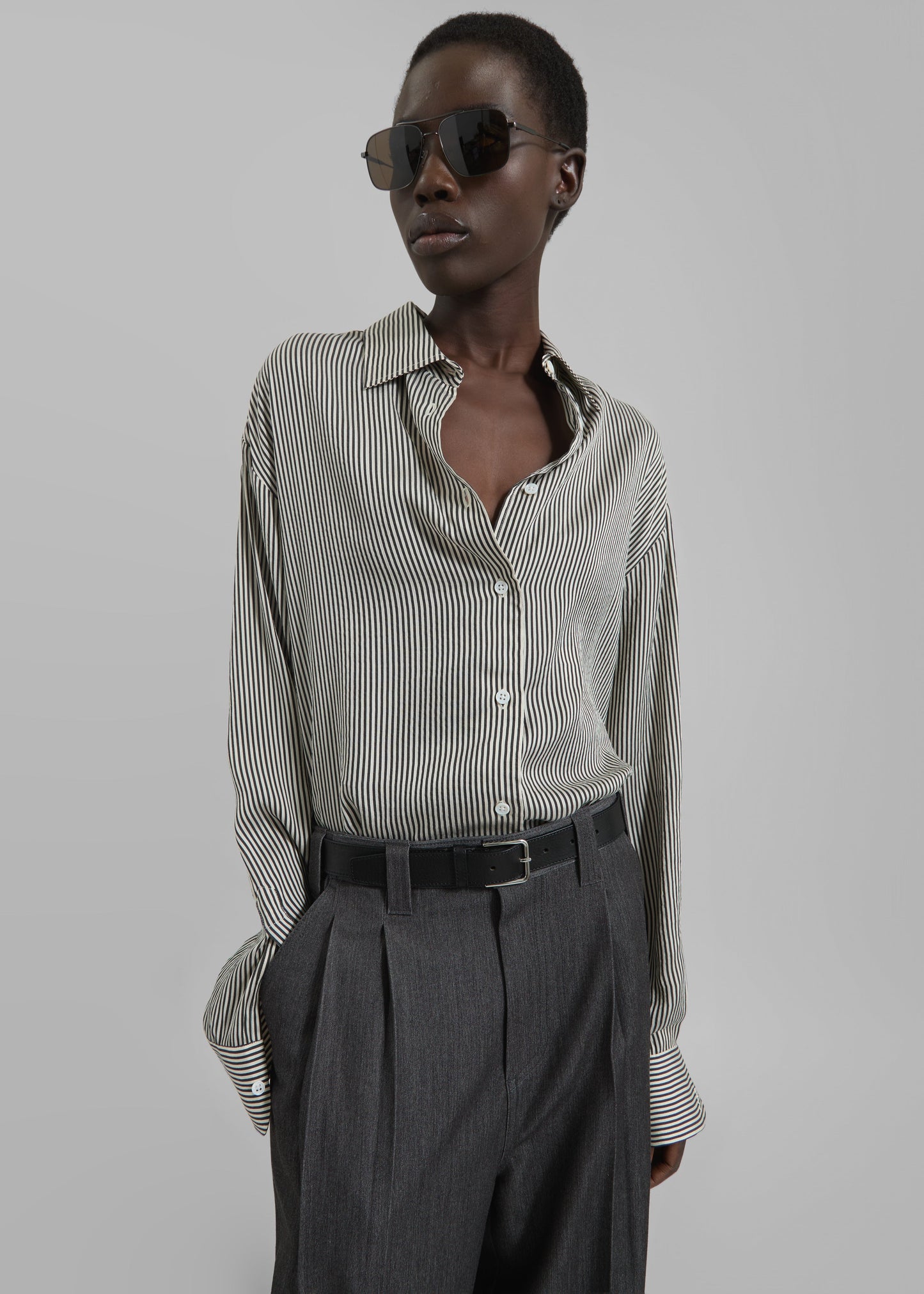 Lui Striped Silk Shirt - Black/White Stripe