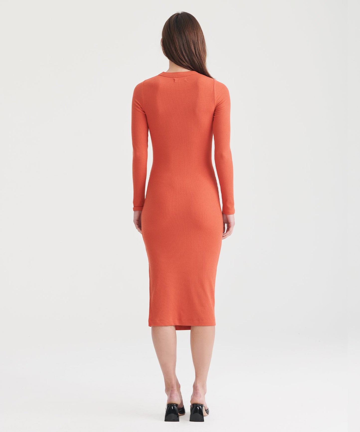 Ribbed Modal Cashmere Crewneck Midi Dress