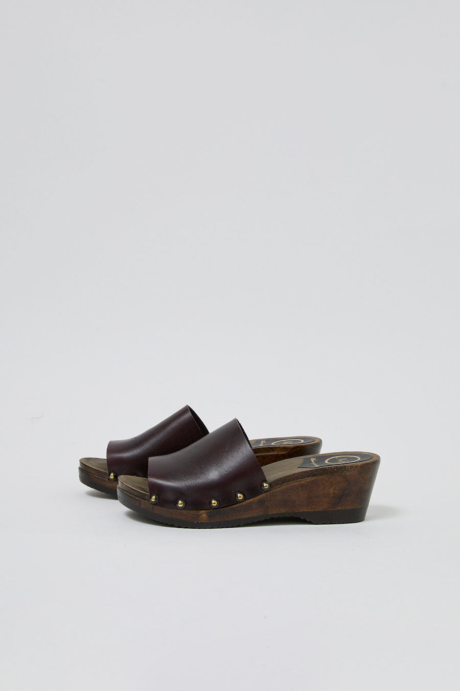 No.6 Leah Clog on Mid Wedge in Black Cherry on Cocoa Base