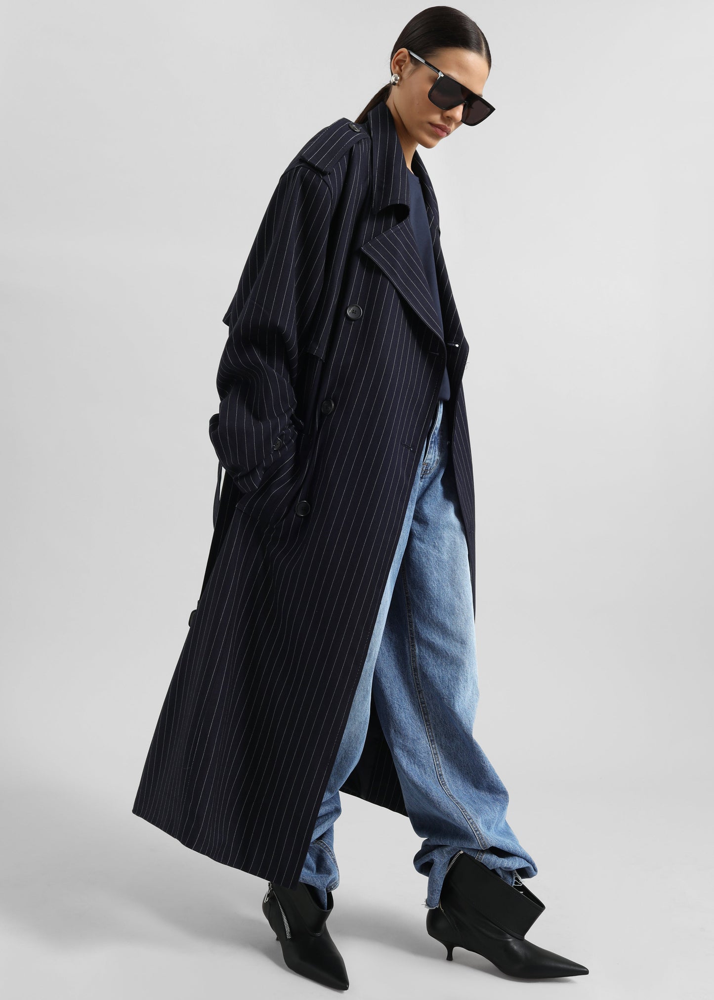 Salford Pinstripe Trench - Navy
