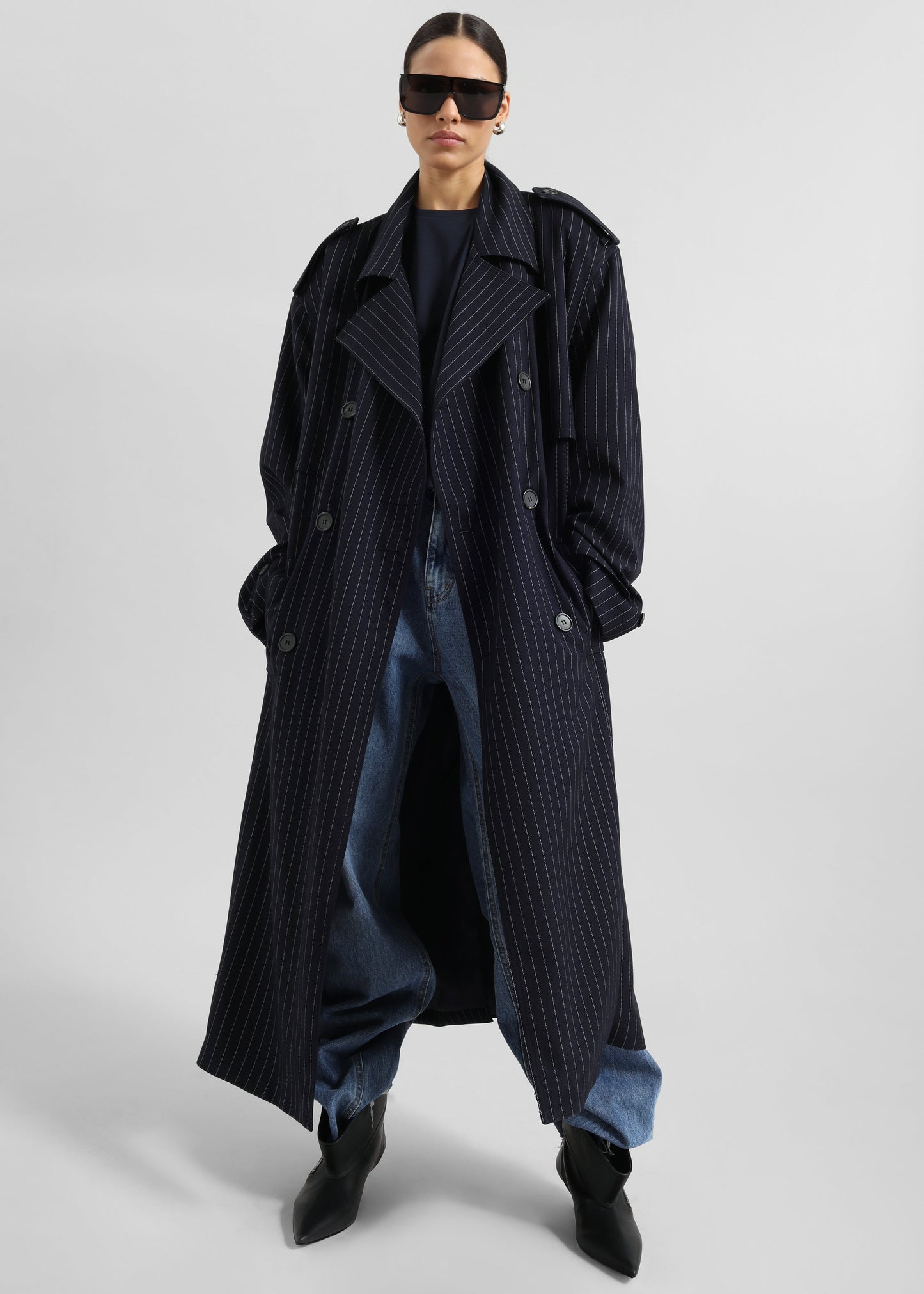 Salford Pinstripe Trench - Navy