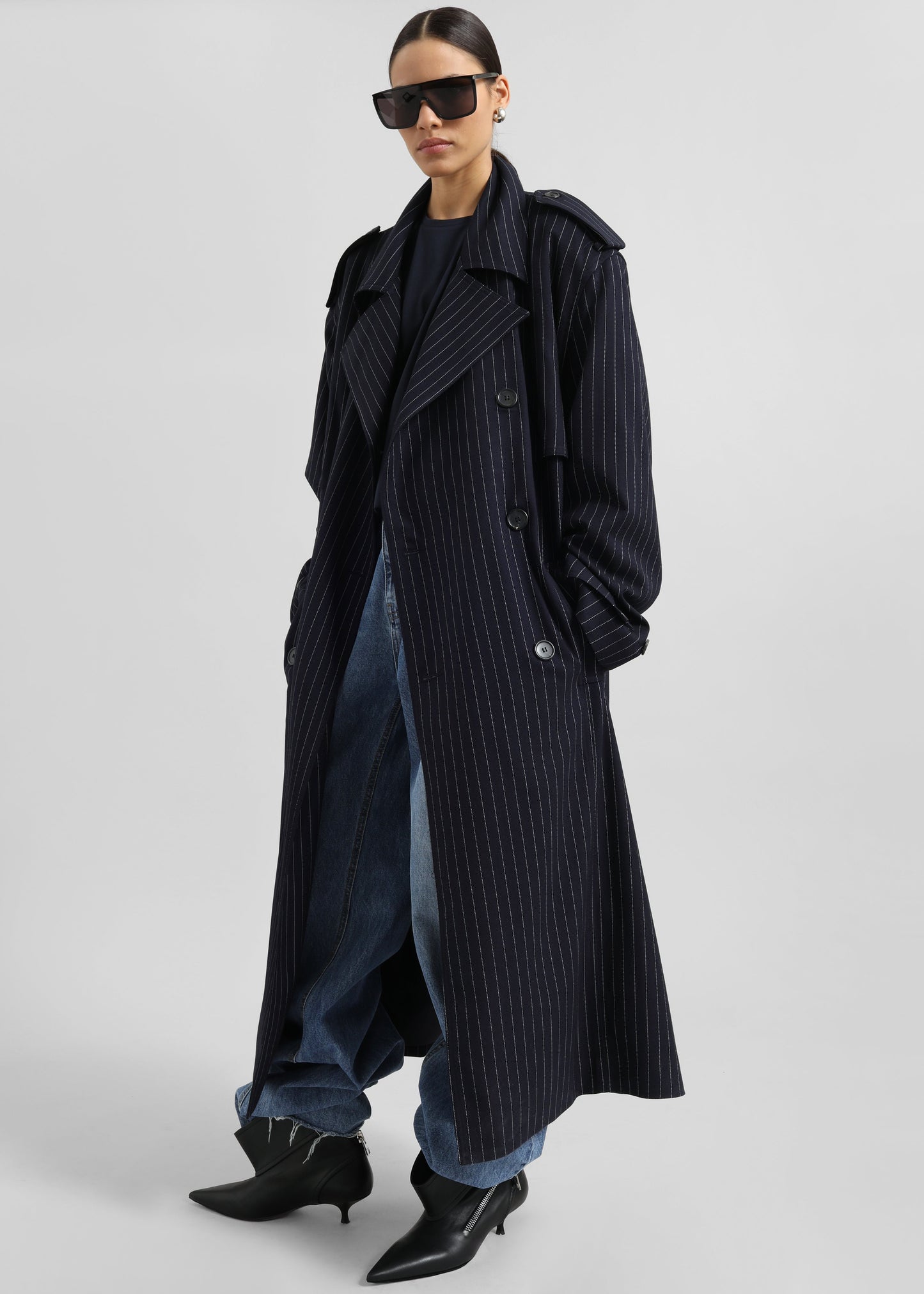 Salford Pinstripe Trench - Navy