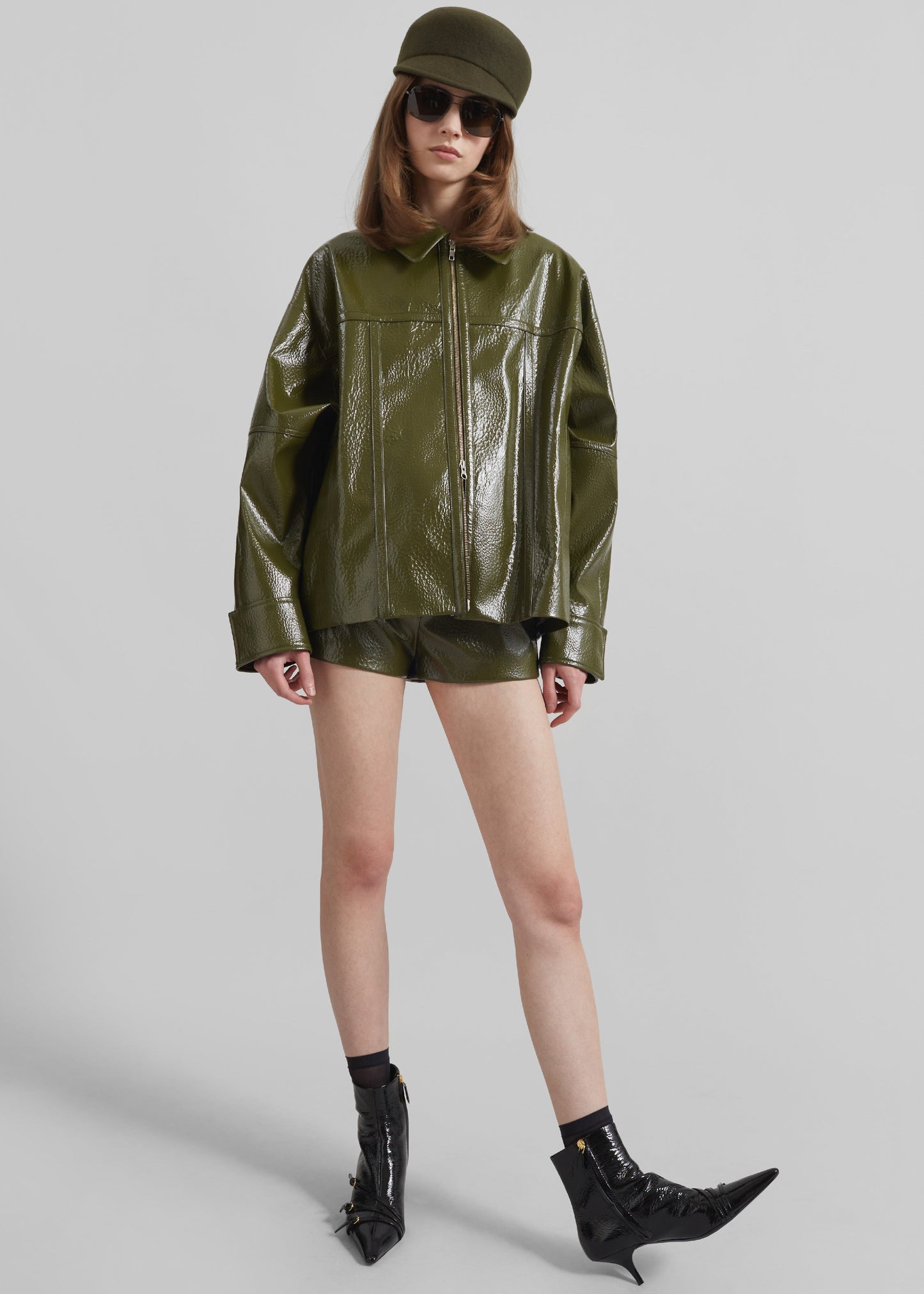 Arbor Crackled Faux Leather Jacket - Olive