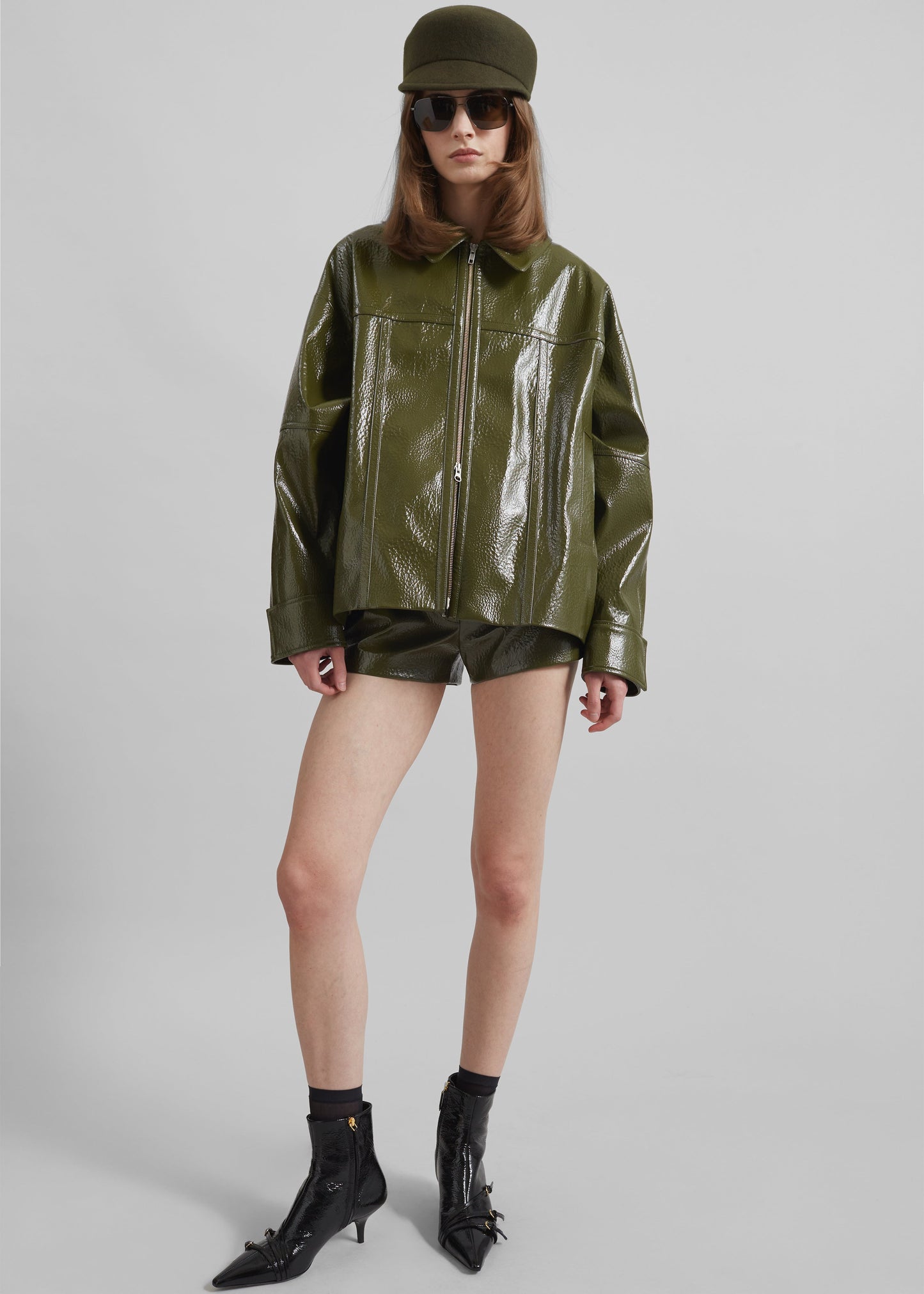 Arbor Crackled Faux Leather Jacket - Olive