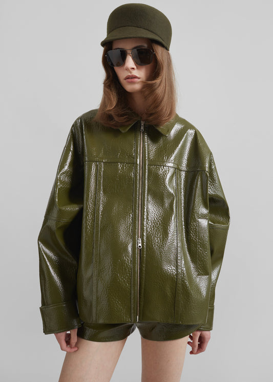 Arbor Crackled Faux Leather Jacket - Olive