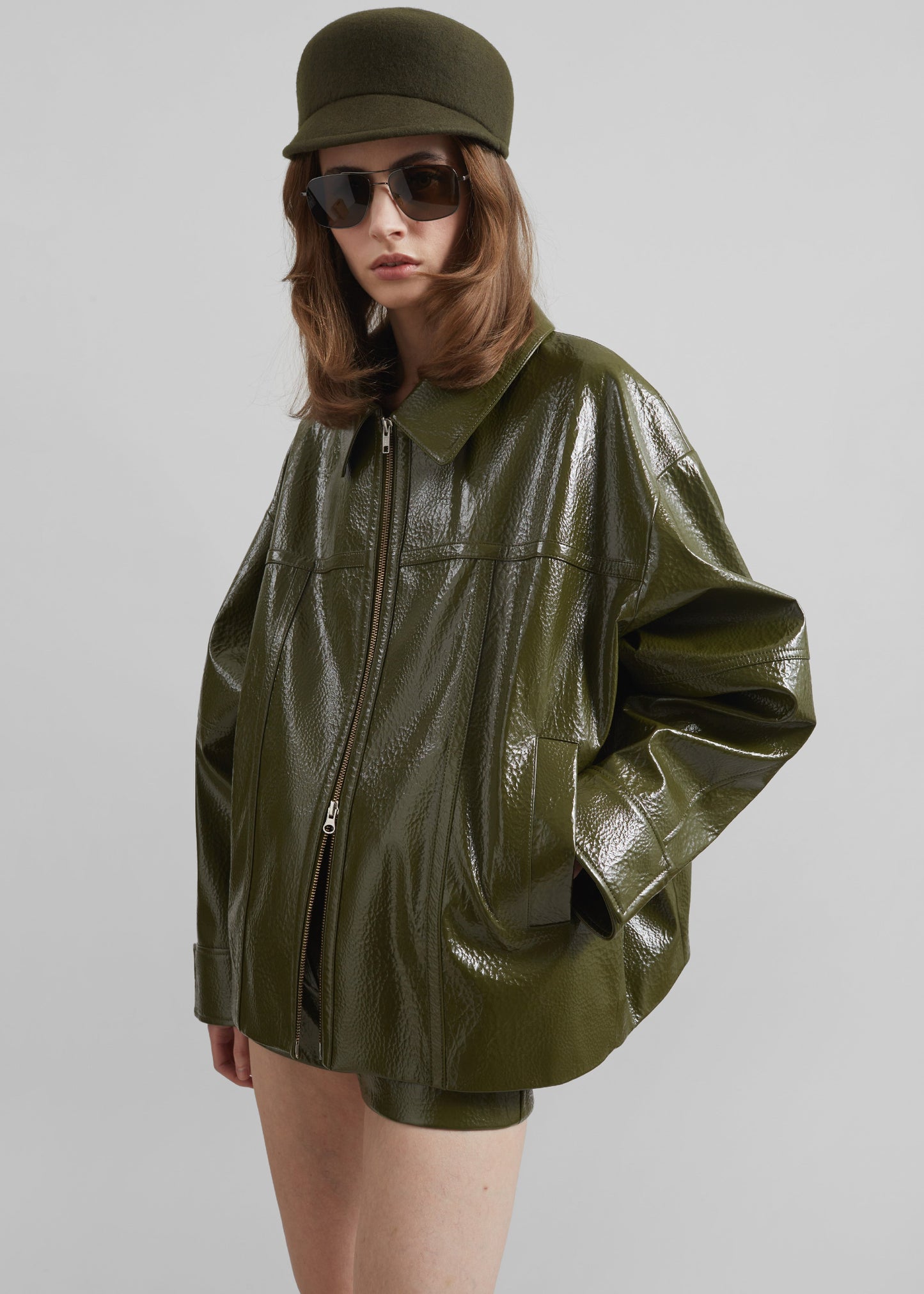 Arbor Crackled Faux Leather Jacket - Olive