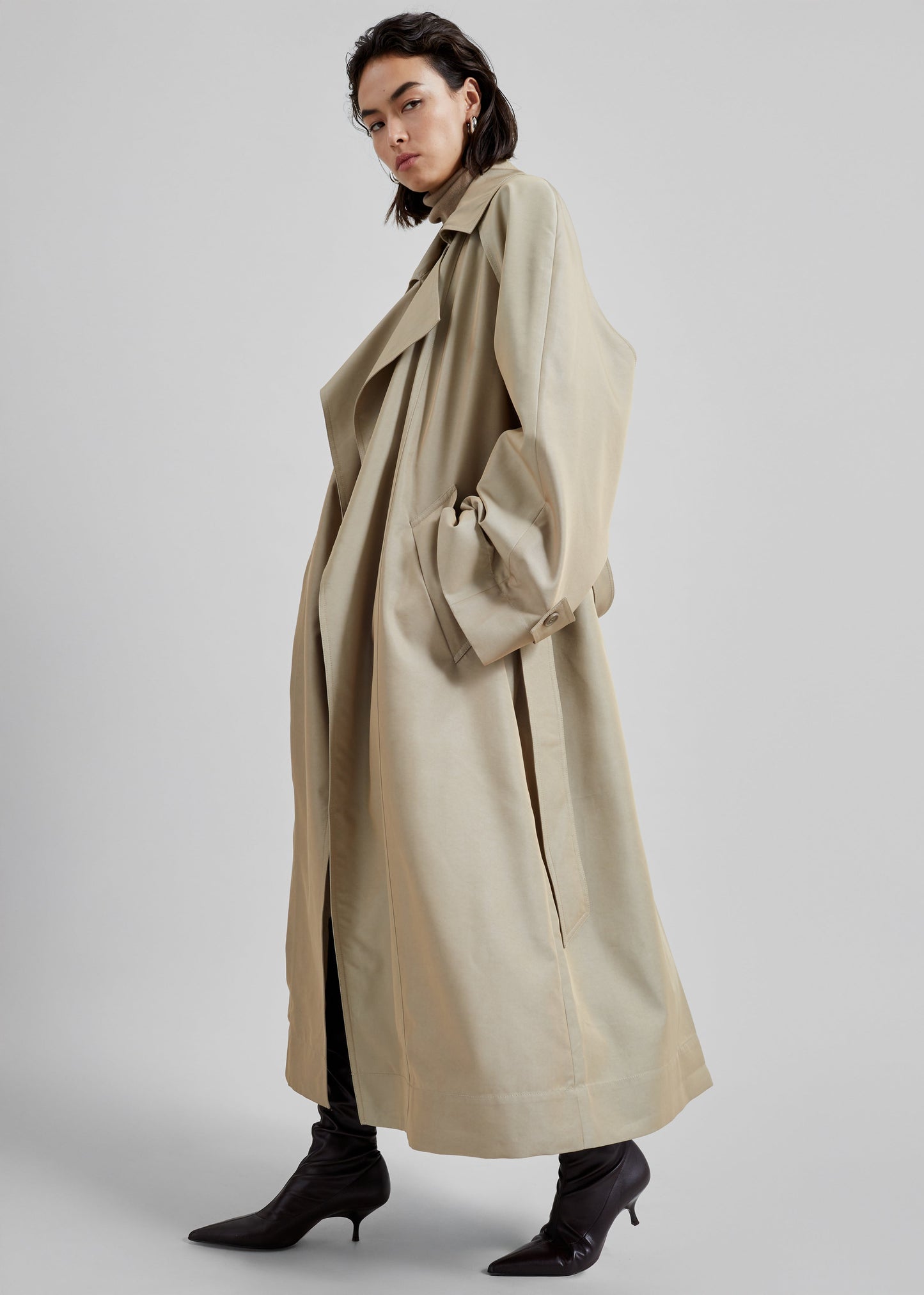 Astoria Cut-Out Raglan Sleeve Trench Coat - Beige