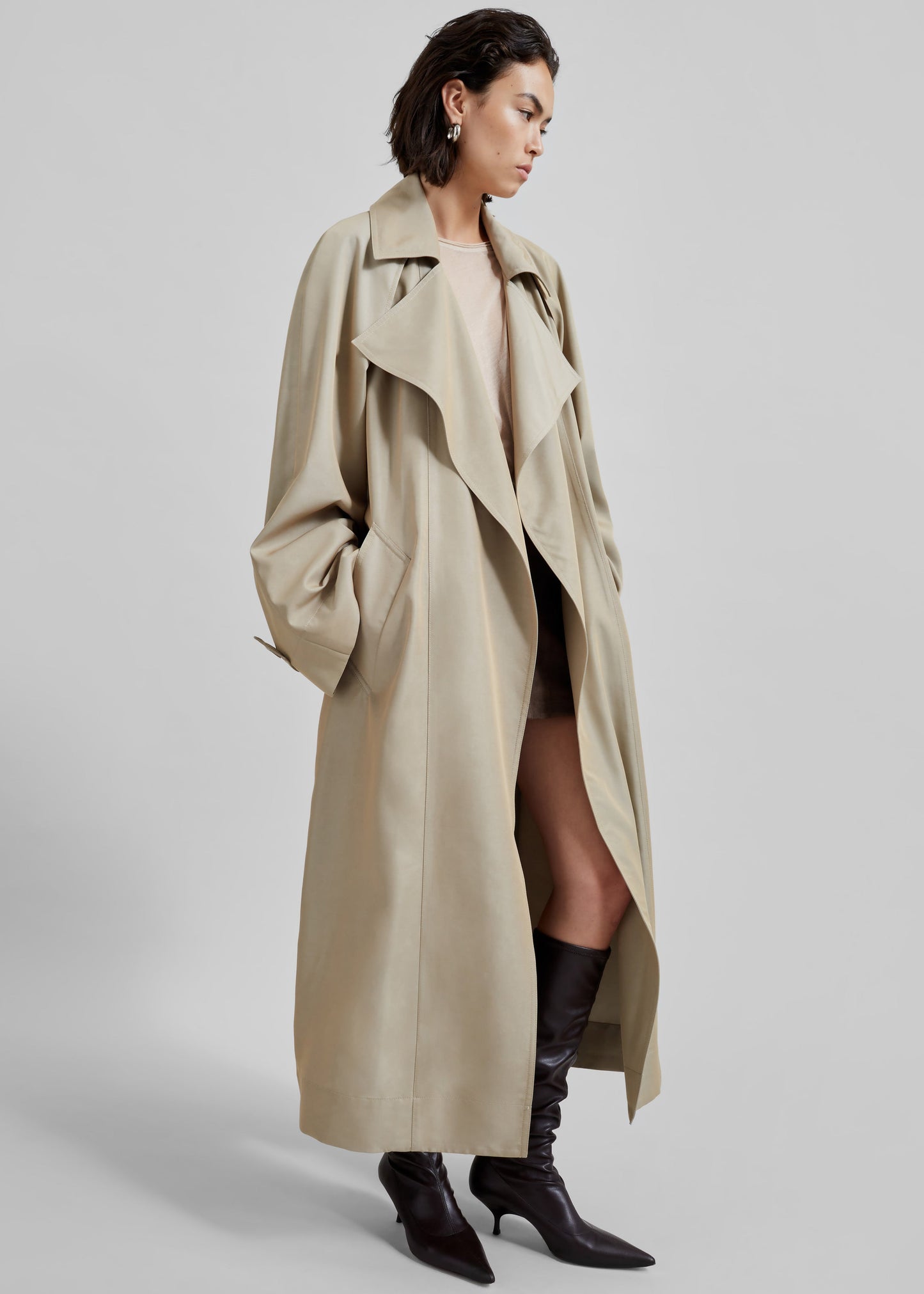 Astoria Cut-Out Raglan Sleeve Trench Coat - Beige