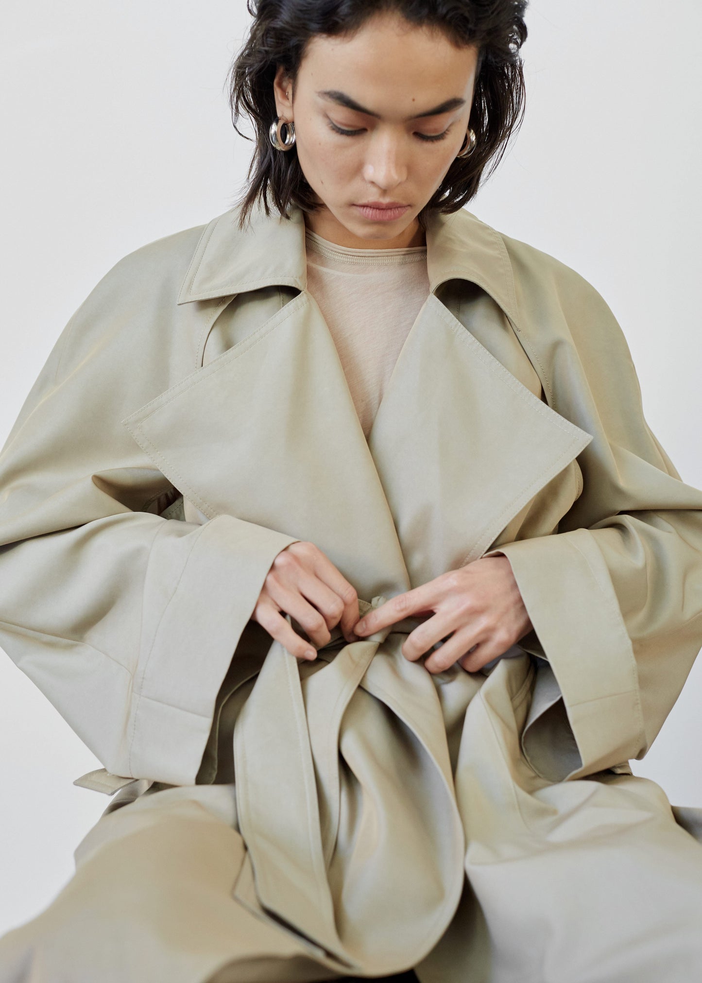 Astoria Cut-Out Raglan Sleeve Trench Coat - Beige
