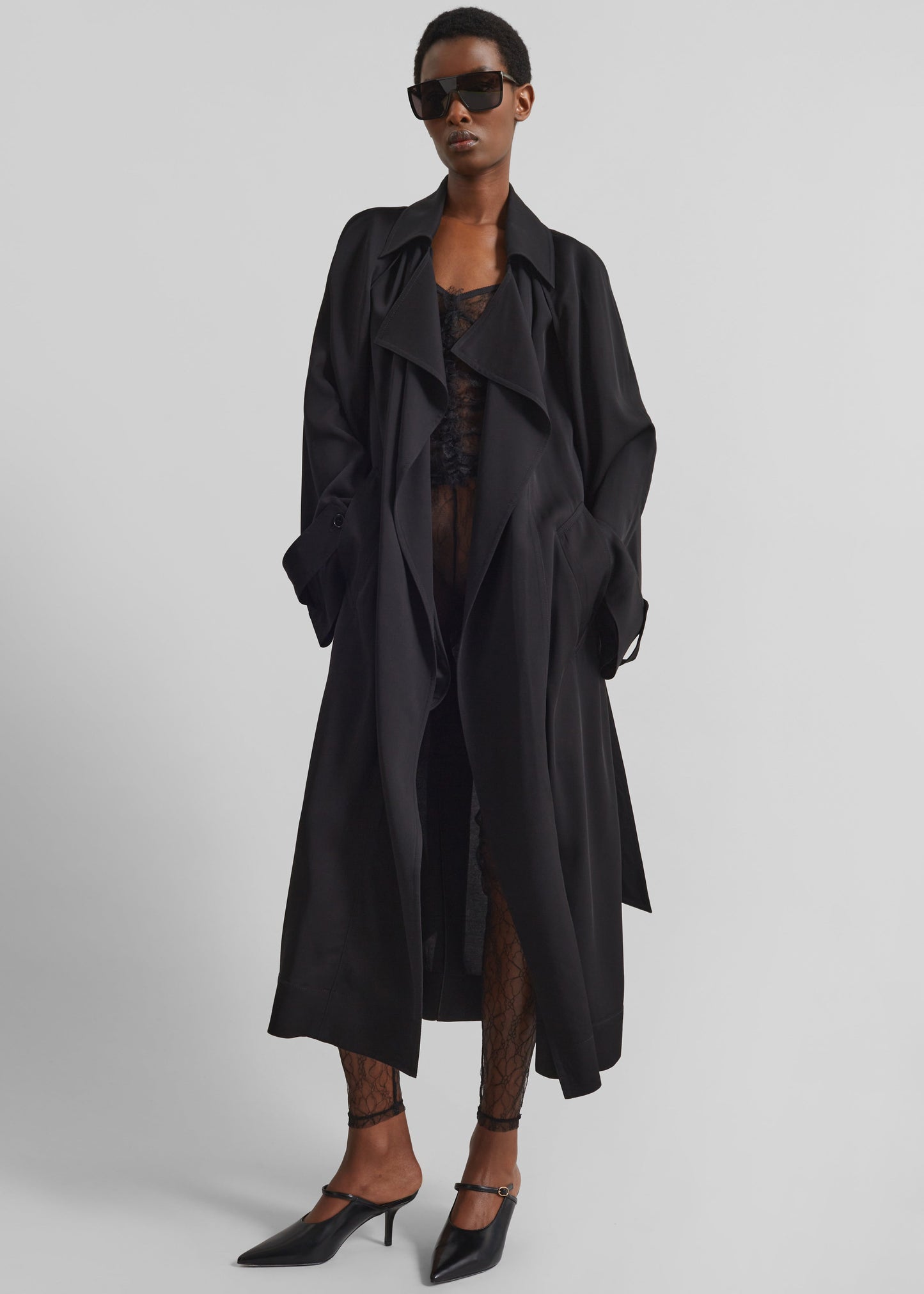 Astoria Cut-Out Raglan Sleeve Trench Coat - Black