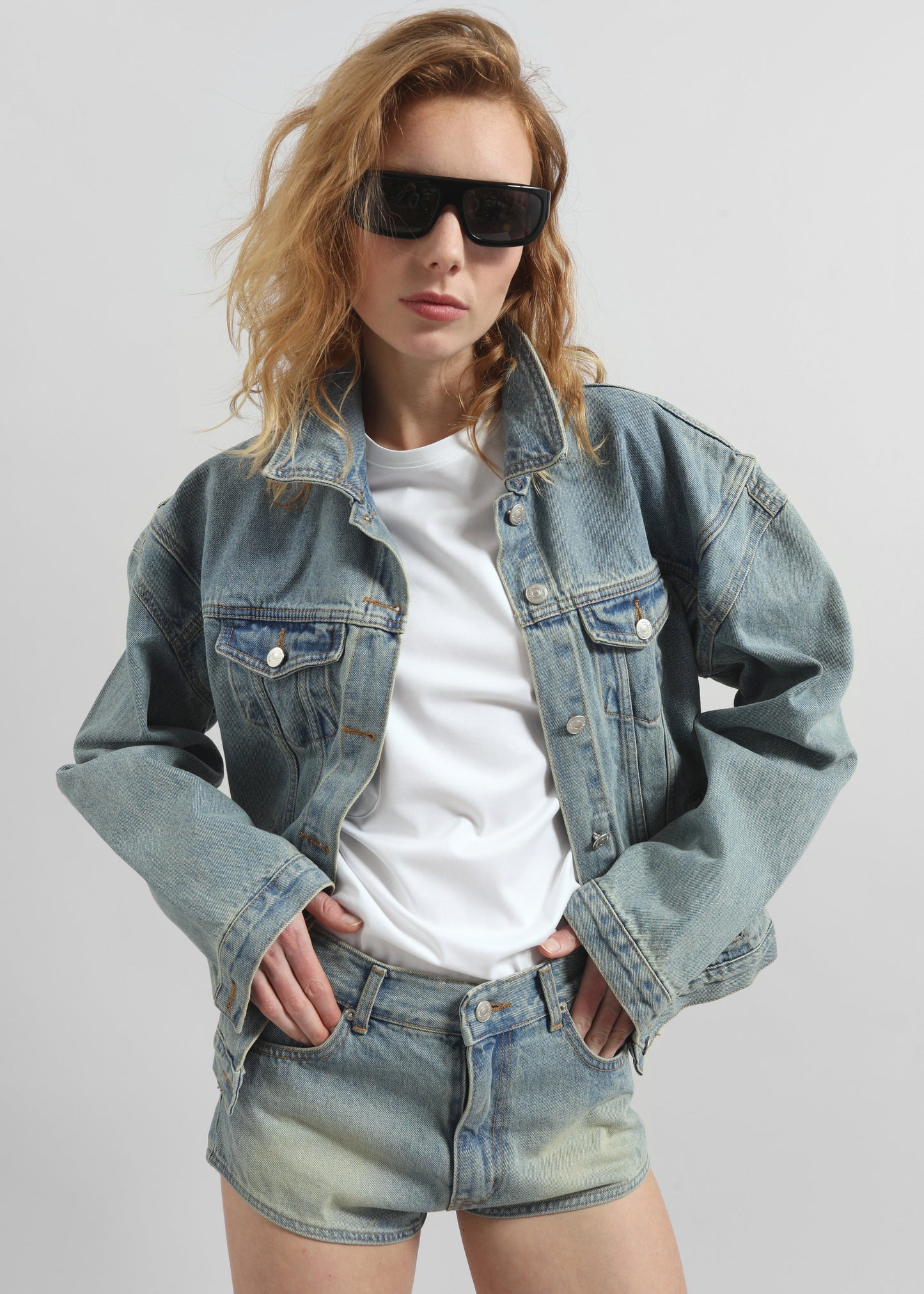 Ceylon Sharp Shoulder Denim Jacket - Light Wash