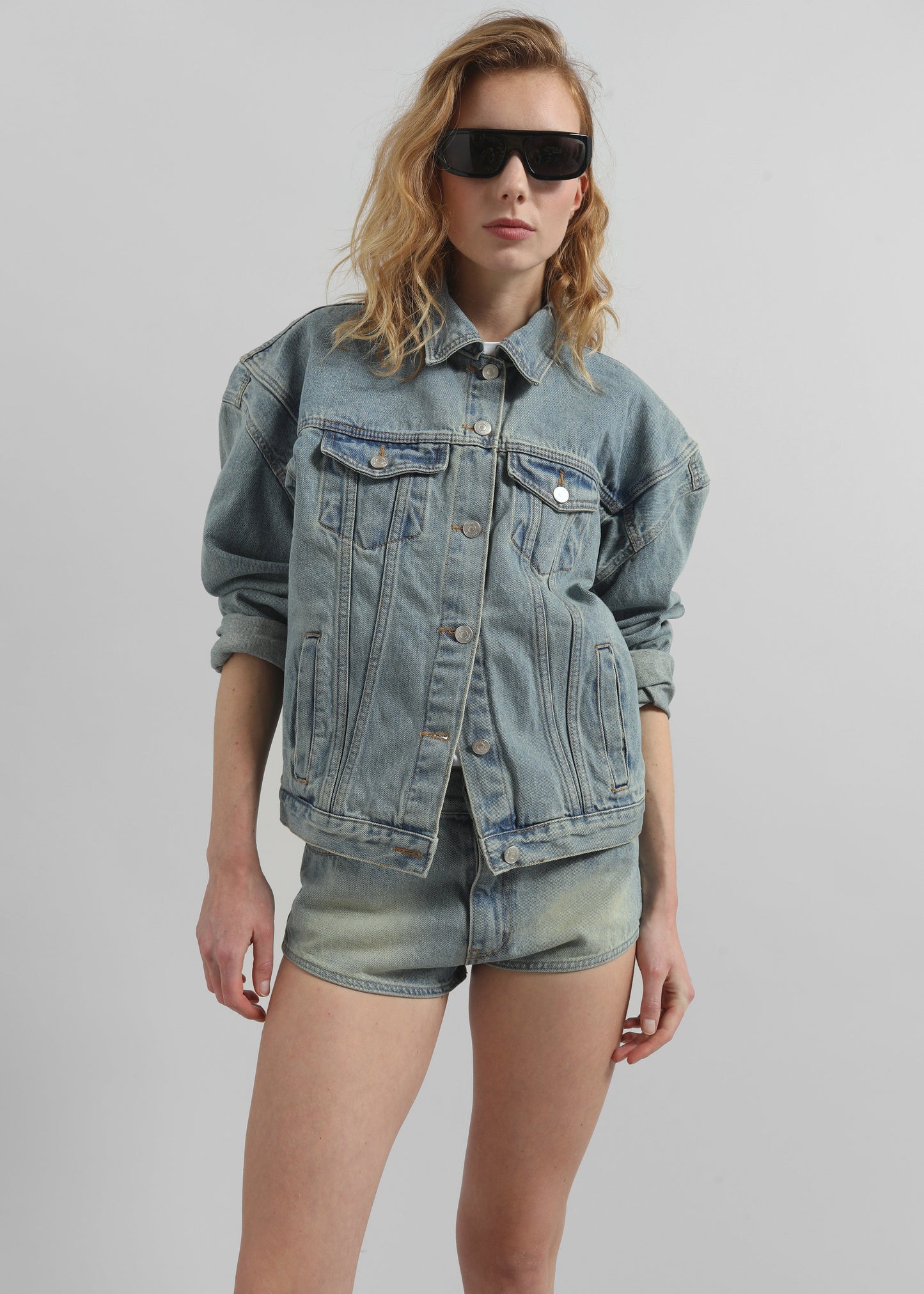 Ceylon Sharp Shoulder Denim Jacket - Light Wash