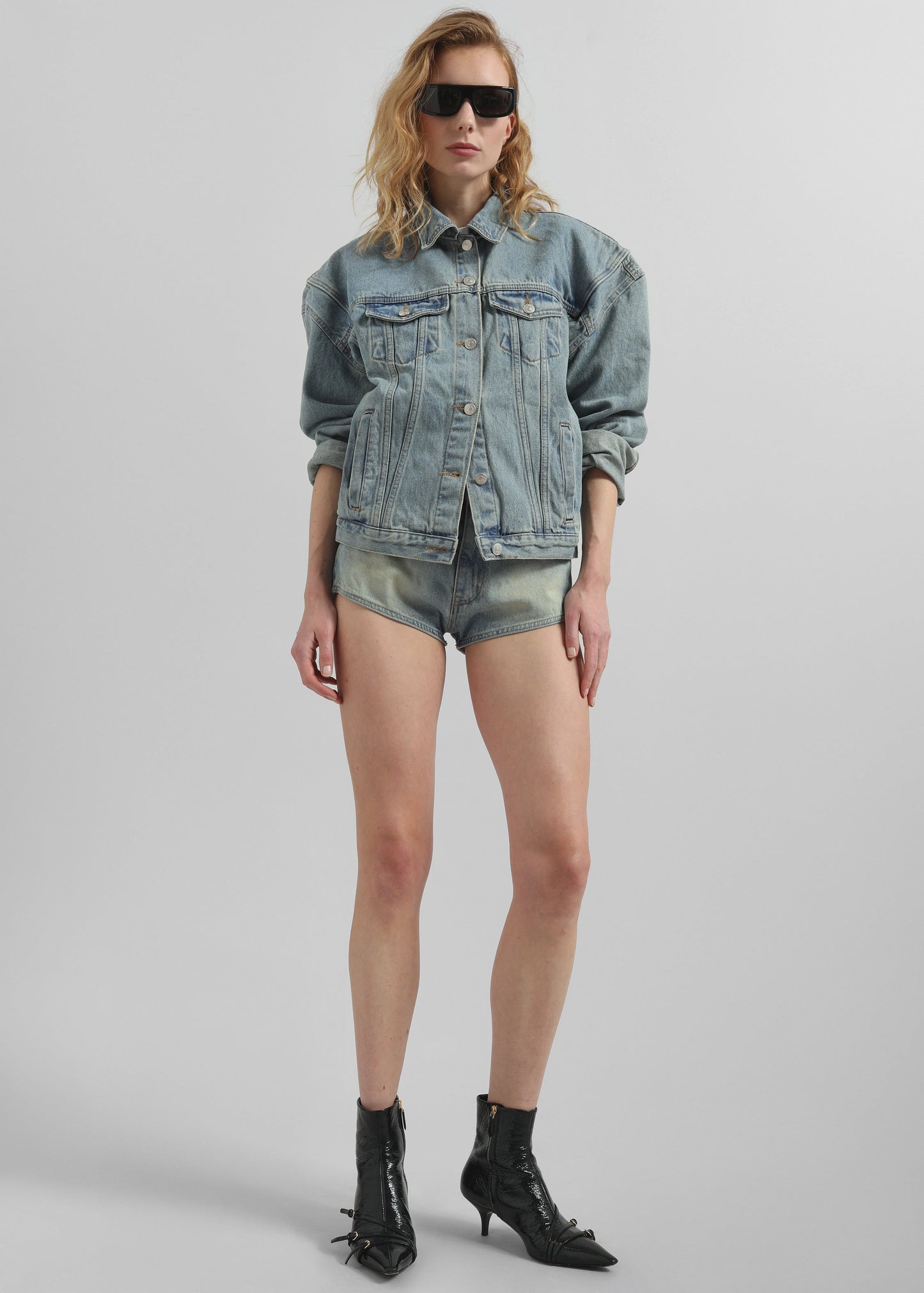 Ceylon Sharp Shoulder Denim Jacket - Light Wash