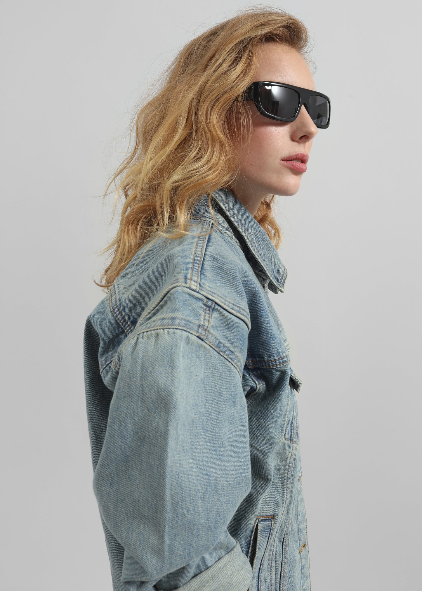 Ceylon Sharp Shoulder Denim Jacket - Light Wash