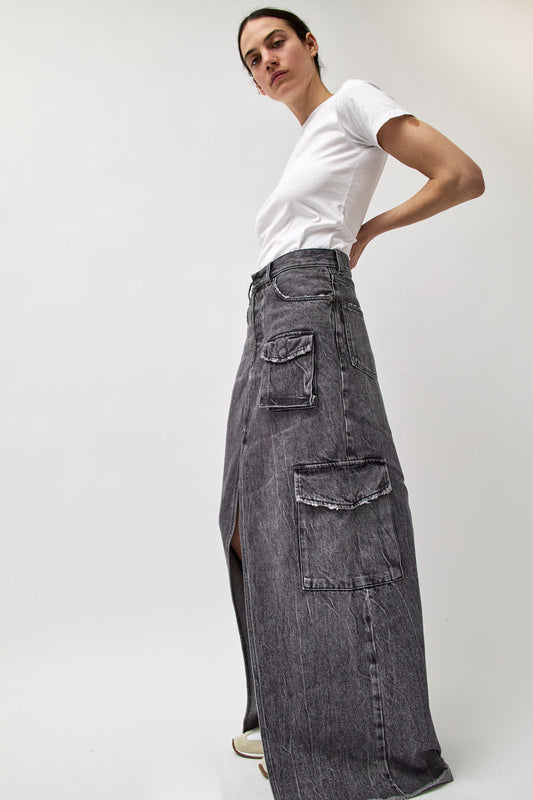 Haikure Skylar Denim Skirt in Marble Black