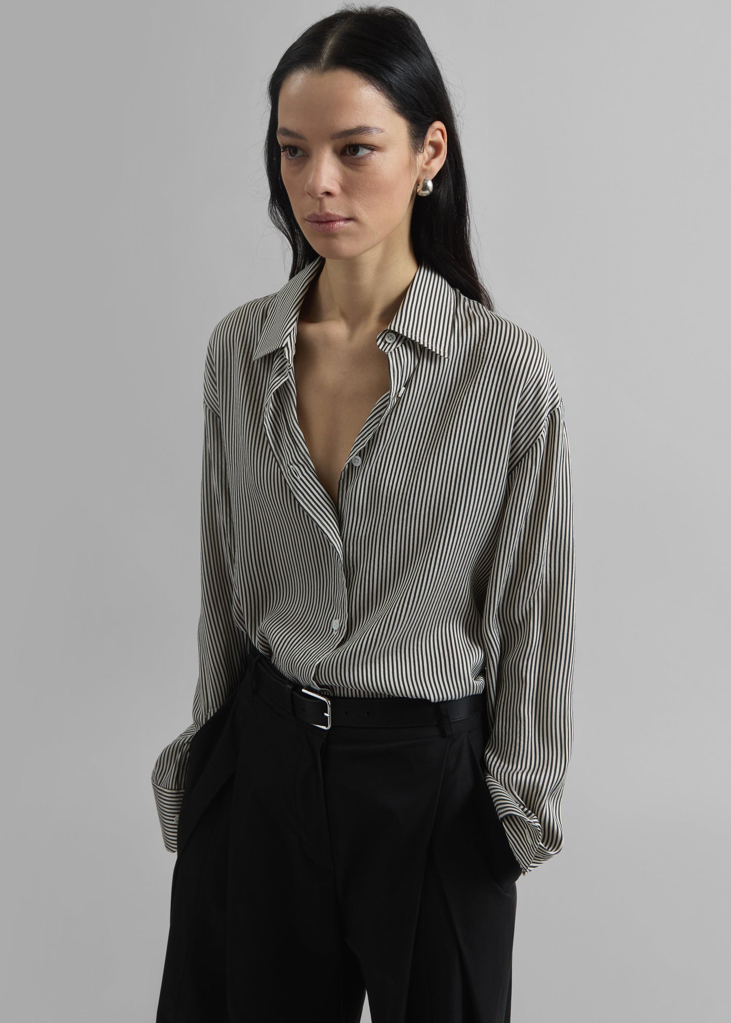 Lui Striped Silk Shirt - Black/White Stripe