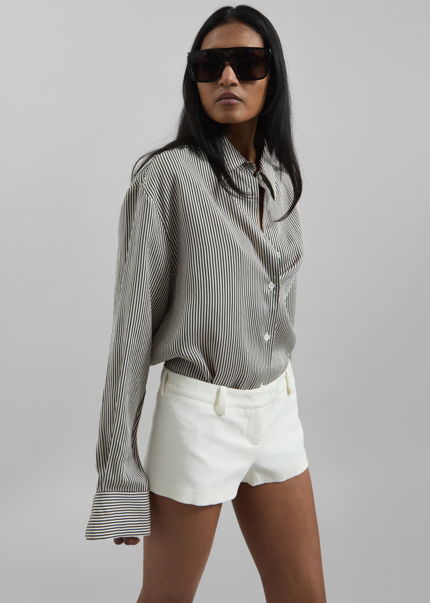 Lui Striped Silk Shirt - Black/White Stripe