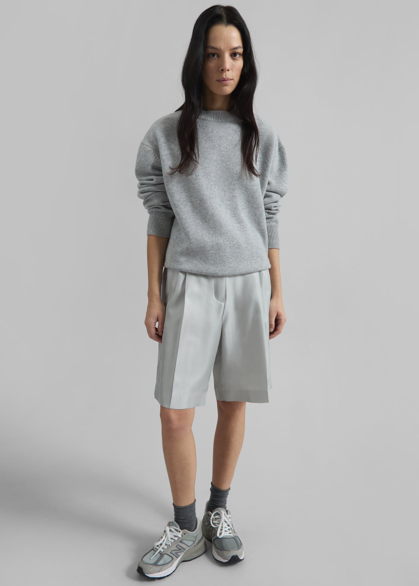 Marfa Pleated Silk Bermuda Shorts - Grey