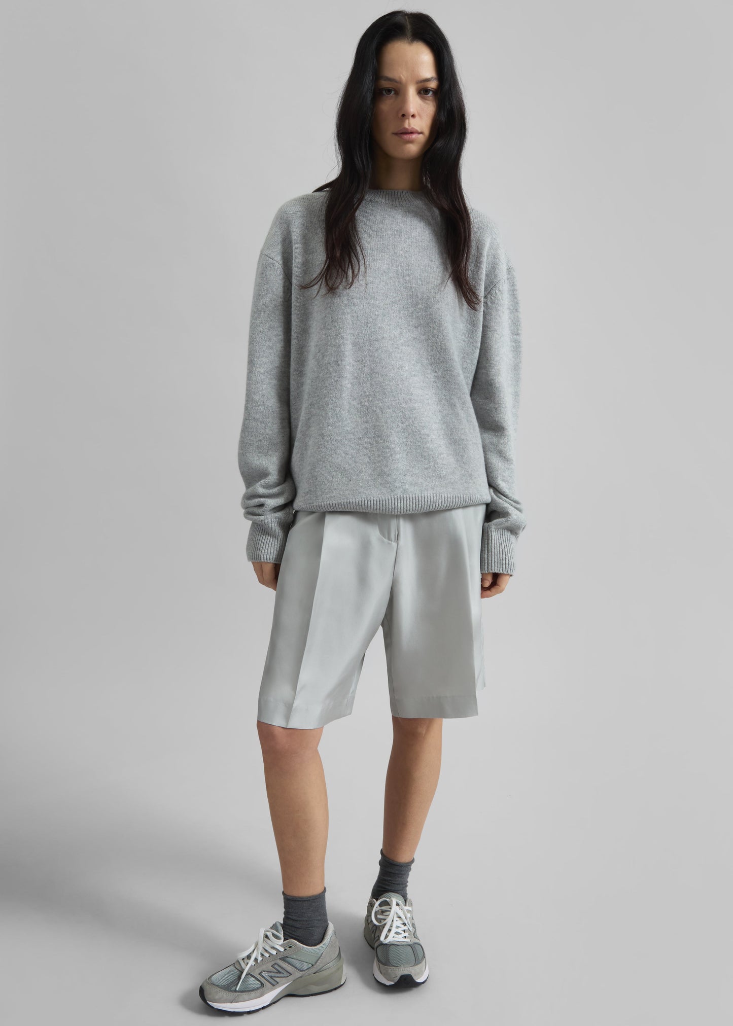 Marfa Pleated Silk Bermuda Shorts - Grey