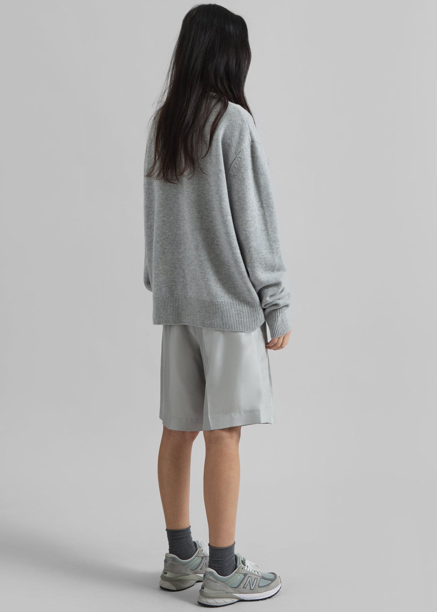 Marfa Pleated Silk Bermuda Shorts - Grey