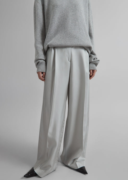Marfa Pleated Silk Trousers - Grey
