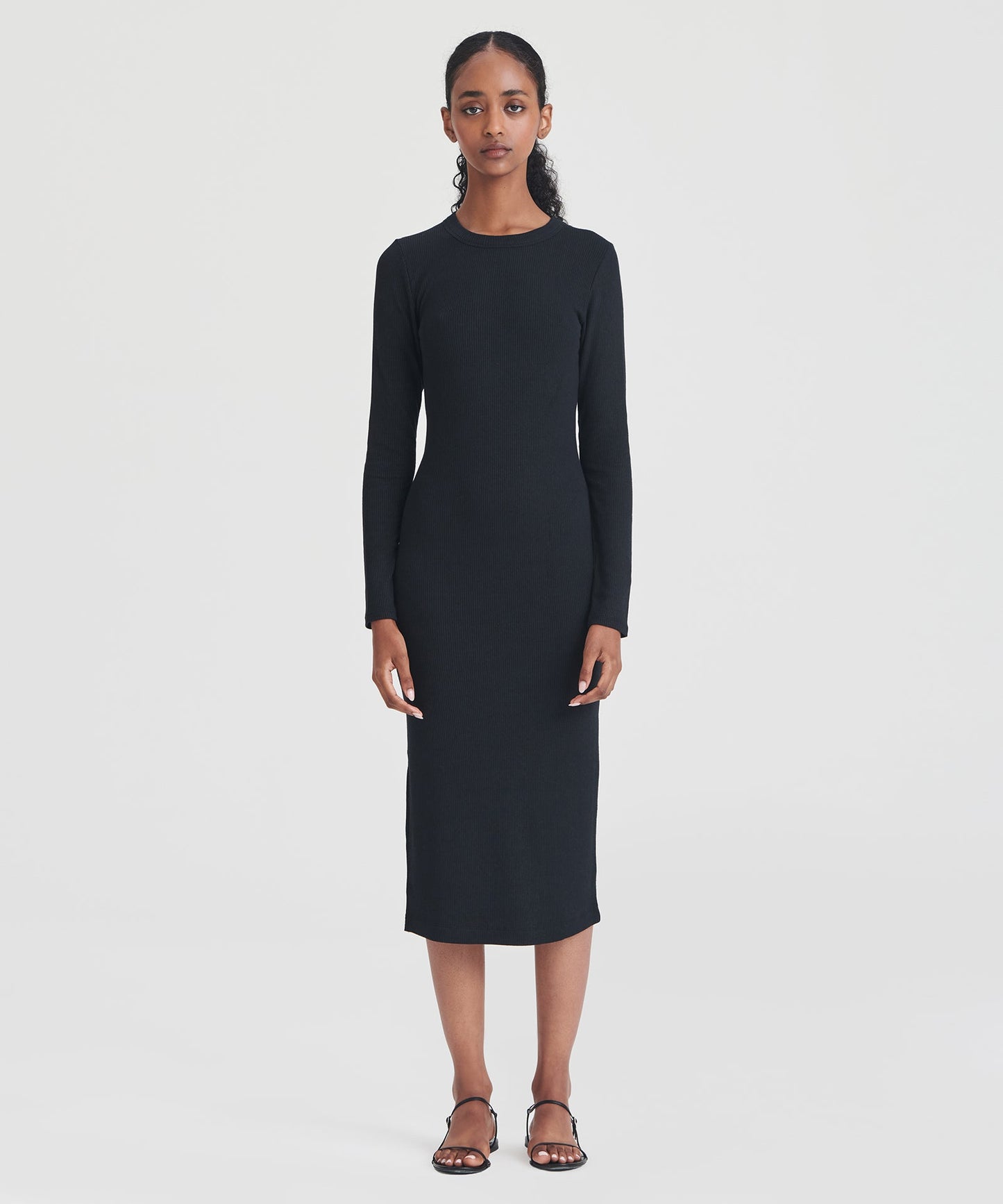 Ribbed Modal Cashmere Crewneck Midi Dress