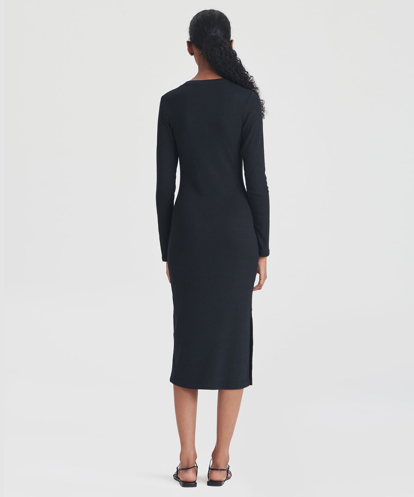 Ribbed Modal Cashmere Crewneck Midi Dress