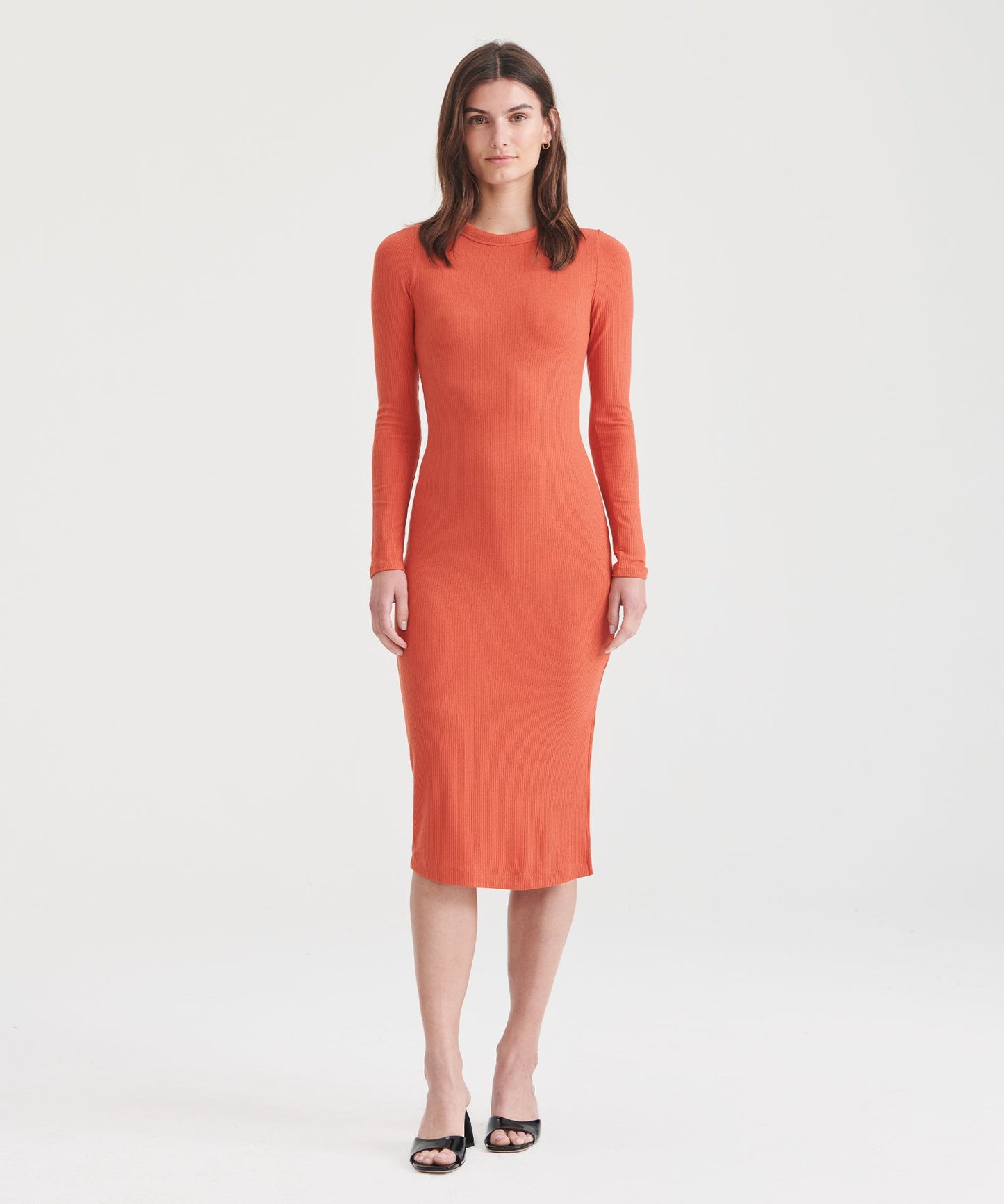 Ribbed Modal Cashmere Crewneck Midi Dress