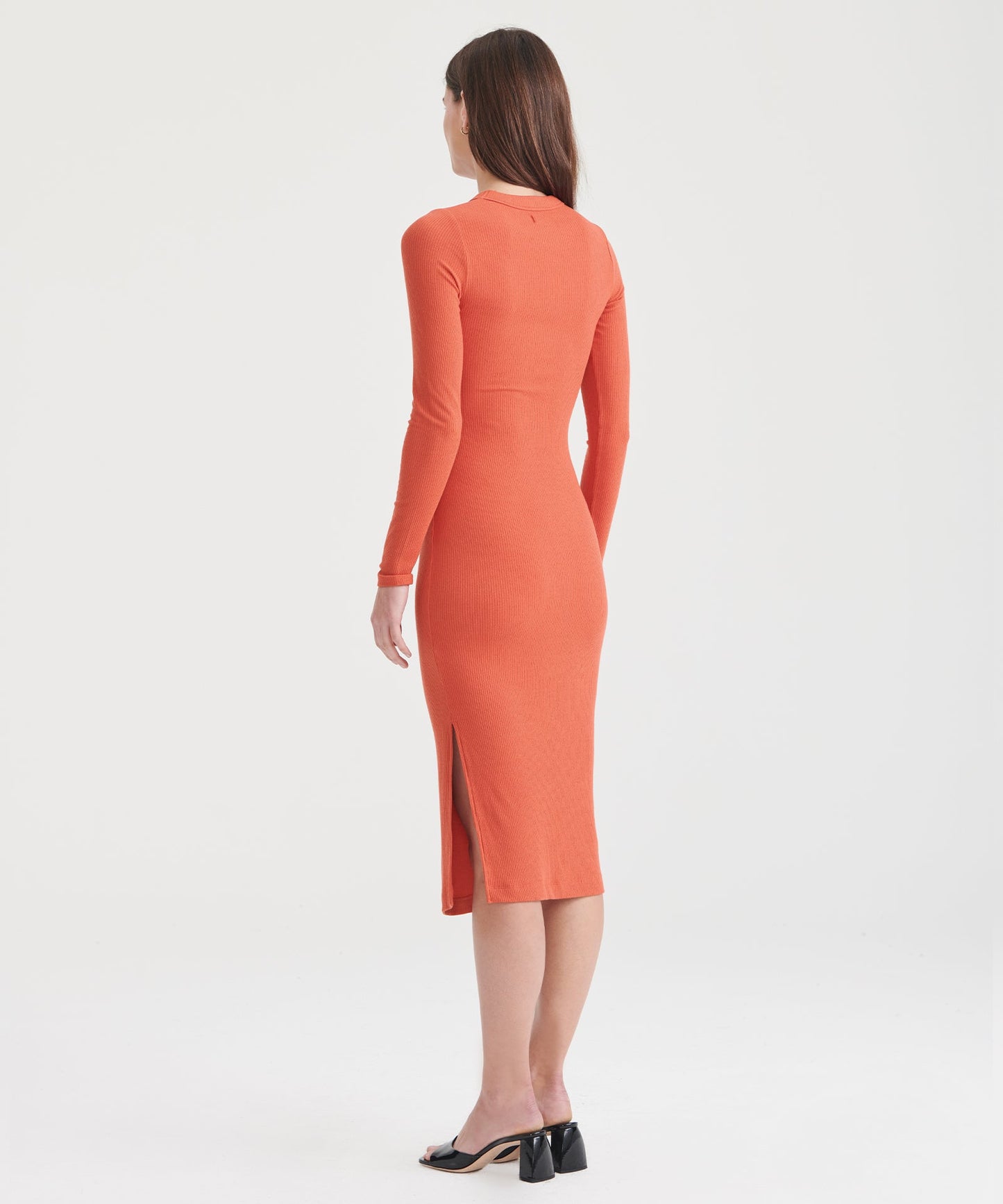 Ribbed Modal Cashmere Crewneck Midi Dress