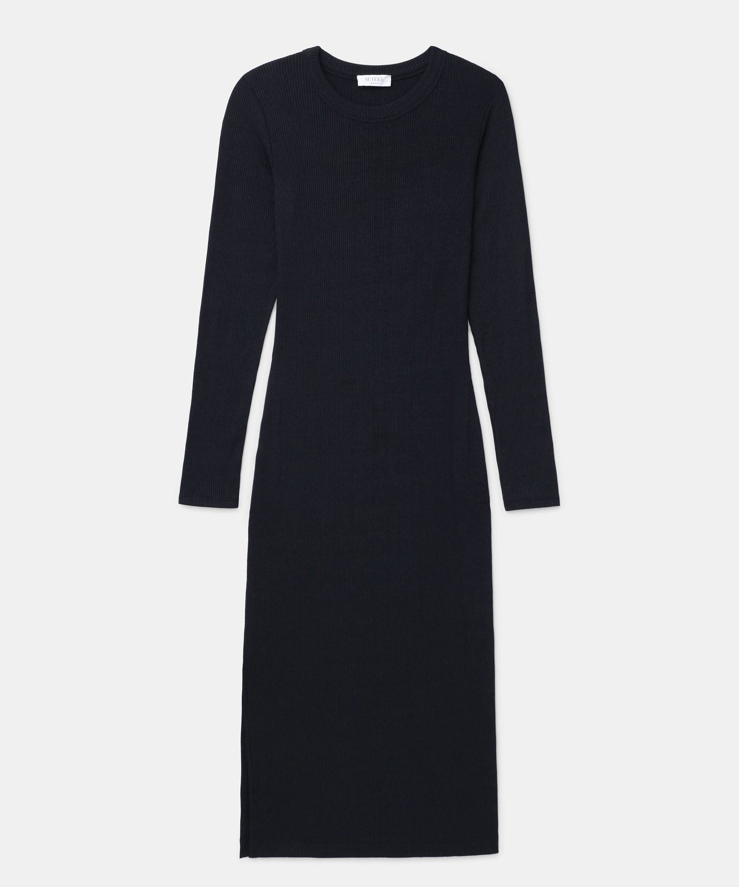 Ribbed Modal Cashmere Crewneck Midi Dress